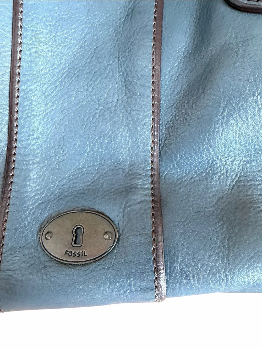 Fossil Long Live Vintage 1954 Maddox Marlowe Satchel Tote Blue Gray Leather Bag